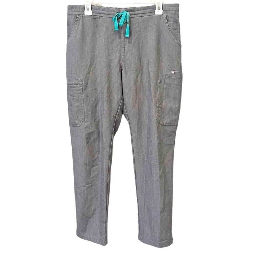FIGS Scrub Pants Women's Medium Yola Skinny‎ Gray Teal Pockets Nursing Medical